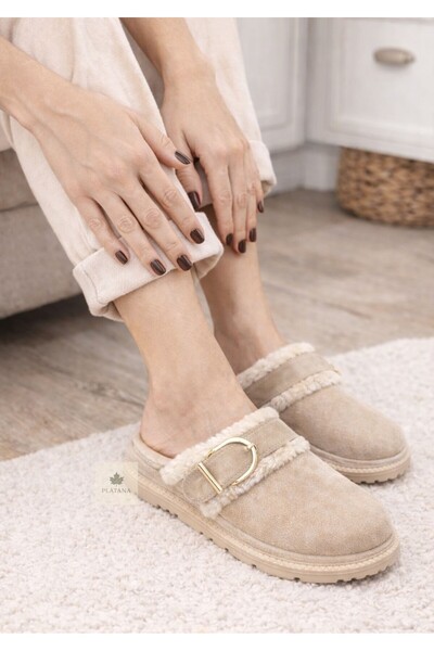 Platana Orthopedic Women's Fur Suede Modern Home Slippers