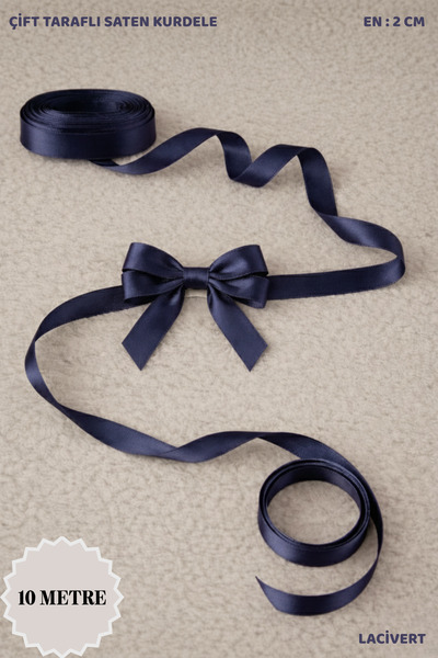 Mortex Lacivert Saten Kurdele 2 cm 10mt - Bohça, Nikah, Nişan, Çeyiz, Hediye,...