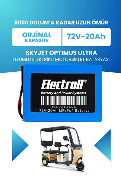 ELECTROLL SKYJET OPTIMUS ULTRA Uyumlu Batarya LiFePO4 72V 20Ah Elektrikli Mot...