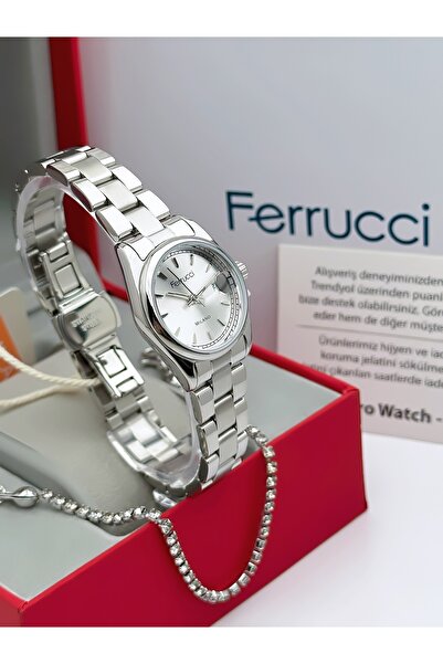 Ferrucci Steel Strap Calendar Minimal Case Women's Wristwatch 3 Atm 2 Years Warranty + Bracelet Gift