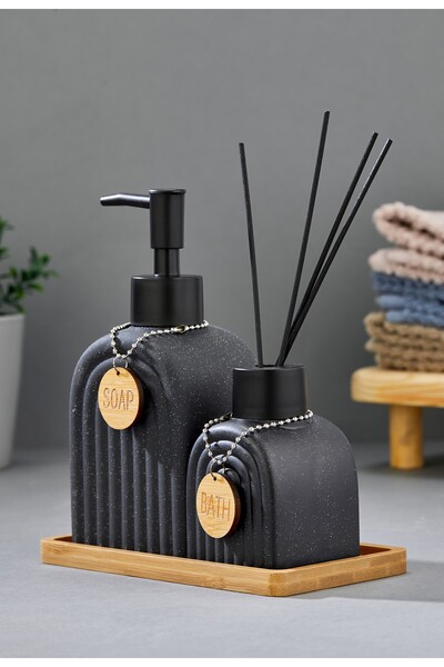 ERGENÇLER Ckr3885 320 ml Double Ceramic Bathroom Set with Bamboo Stand