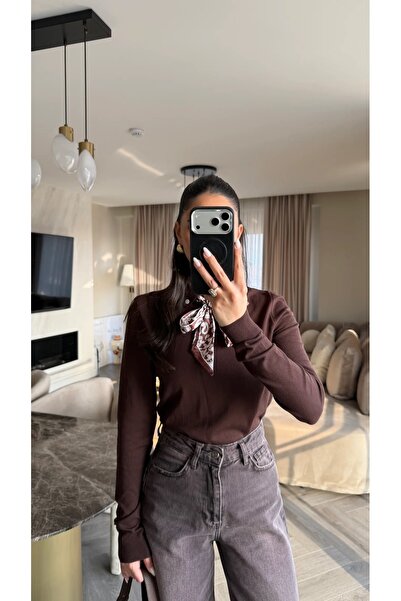 codudem Scarf Bitter Coffee Polo Collar Long Sleeve Sweater Premium Fabric