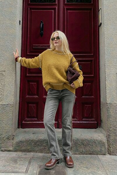 Bluewhite Γυναικείο παντελόνι ελαστικό ύφασμα Straight Fit Grey Jean