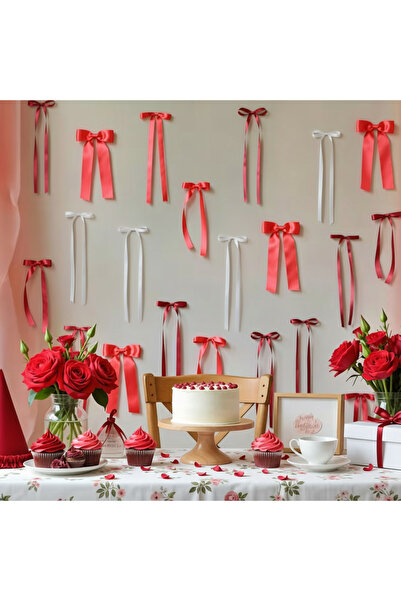 edalle 20 قطعة من الفيونكات الجاهزة باللون الأحمر والأحمر الداكن والأبيض لتزي...