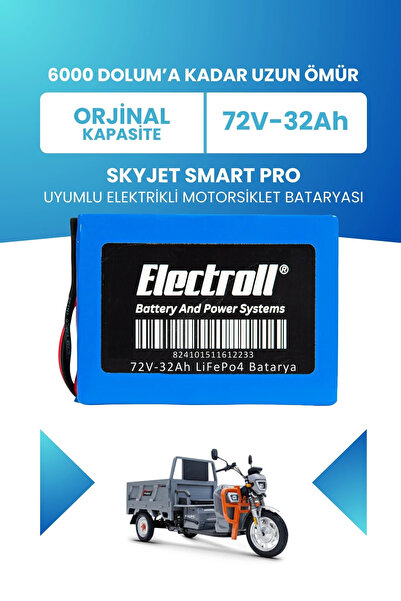 ELECTROLL SKYJET SMART PRO Uyumlu Batarya LiFePO4 72V 32Ah Elektrikli Motorsi...