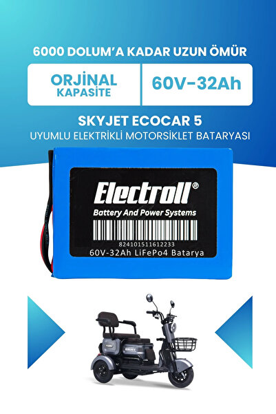 ELECTROLL SKYJET ECOCAR 5 Uyumlu Batarya (Standart Kapasite) LiFePO4 60V 32Ah...