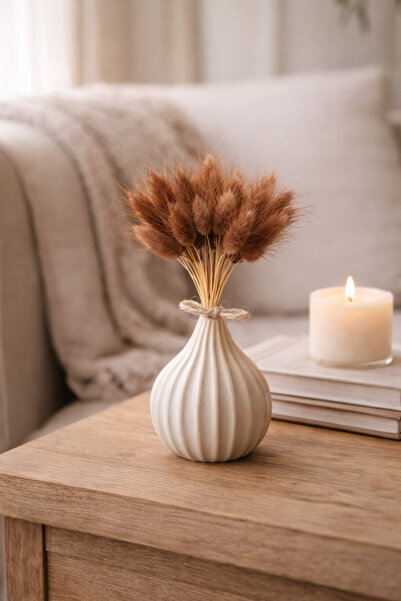 ÇINARASYADAHOME Kahverengi Renkli Doğal Kurutulmuş Tavşan Kuyruğu Otu Buketi 1 Demet (15 Dal) 25 Cm