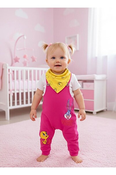 Lumos Trade Kız Bebek Pembe Renk Bugs Bunny Ve Tweety Desenli Body Fular Önlü...