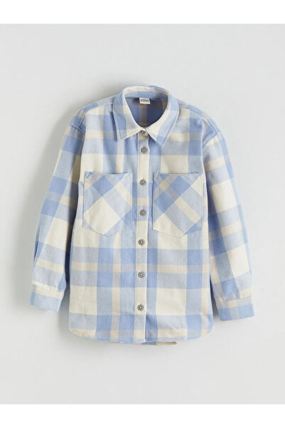 LC Waikiki Jachetă cămașă pentru fete în carouri albastre LCW Waikiki