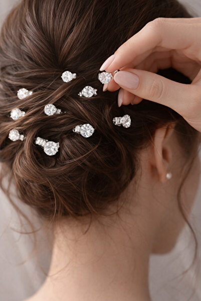 REBORN DESIGN أقراط شعر فضية اللون مكونة من 10 قطع من موديل تيك ستون