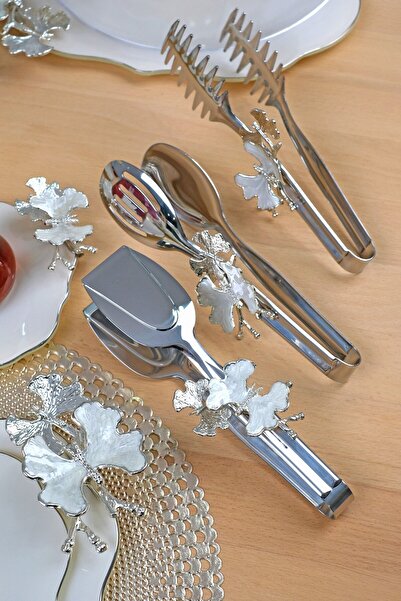 Glore P05-012-Krem Kelebek Platinum 3-Piece Tongs Set