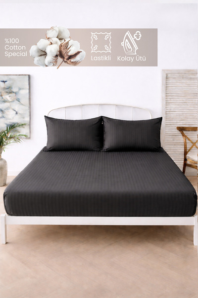 MOON SECRET طقم ملاءات سرير مخططة مرنة مصنوعة من القطن بنسبة 100%