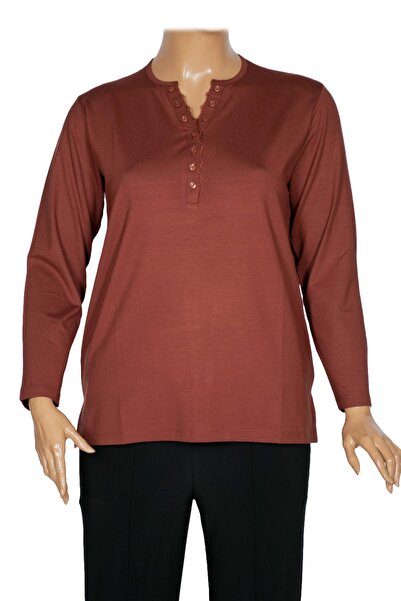 Pıtırcık Cimariva Women's Dicle Plus Size V-Neck Lace Tan Blouse