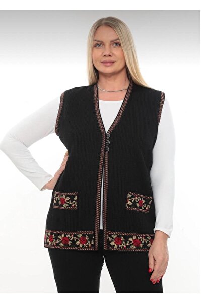 BLUEMOOR Black Flower Embroidery Detail Knit Vest