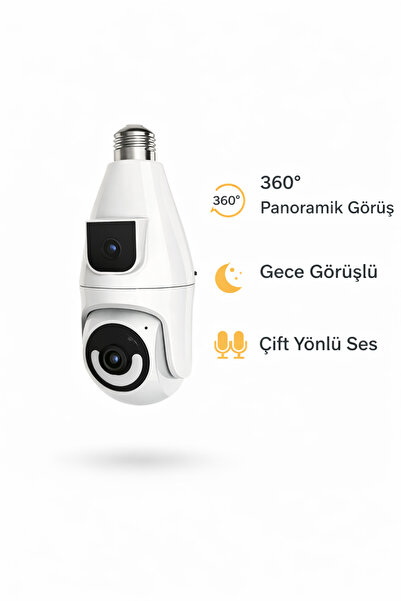 VOOKA 360° Çift Lensli WiFi Ampul Kamera 2.4 GHz Gece Görüşlü Hareket Takipli...