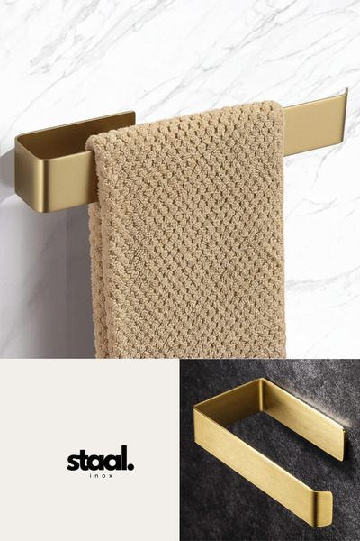 Staal Gold Havlu Askısı Seti Paslanmaz Çelik Delme Gerektirmez Güçlü Çift Tar...