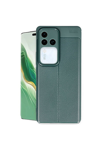 TechTrove Vivo V30 5G İçin Uyumlu Deri Tasarımlı Elde Kaymaz Korumalı Silikon...