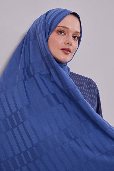 Levidor Navy blue cutout striped blue jacquard shawl