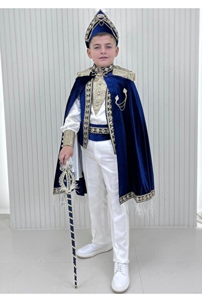 Rüyam Çocuk Giyim Lacivert Apoletleri Nakışlı Sarkaç Taşlı Kadife Pelerin Sün...