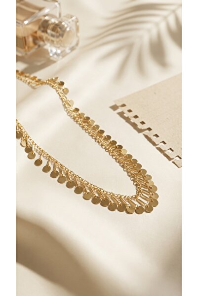 SR Jewelry Box Gold Renk Pullu Detaylı Kadın Kolye – Hareketli Zincir Tasarım