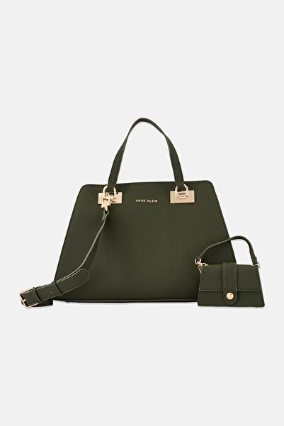 Anne Klein Women Brand Logo Sandy Satchel Bag With Coin Purse, Dark Olive