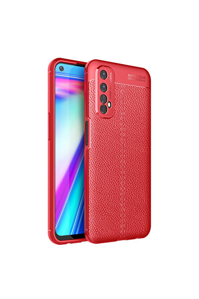 TechTrove Realme 7 İçin Uyumlu Deri Tasarımlı Elde Kaymaz Korumalı Silikon Kılıf