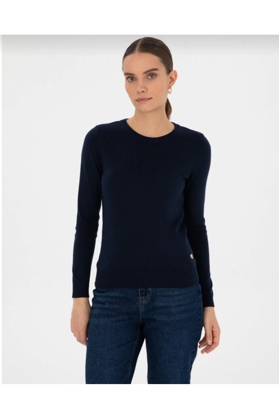 Pierre Cardin Women's Navy Blue Slim Fit Knitwear Sweater Crew Neck Long Sleeve Basic 50315758-Vr033