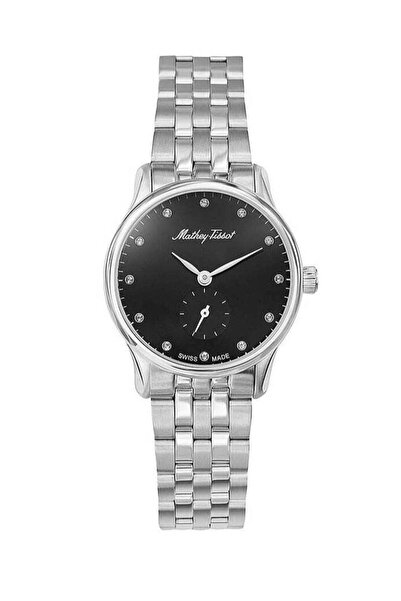 Mathey-Tissot ساعة إدموند النسائية ذات المينا السوداء المصنوعة من الكريستال المعدني