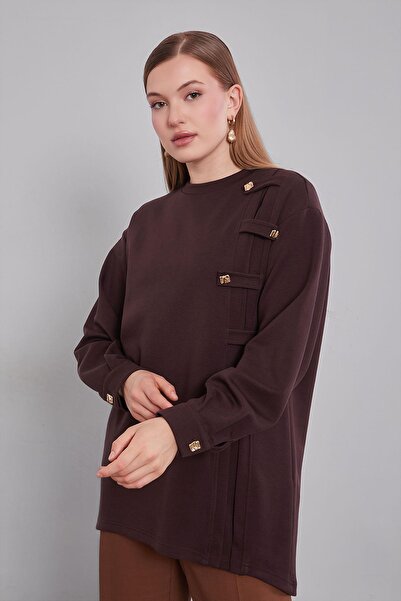 Levidor Brown Knitted Detail Model Sweat