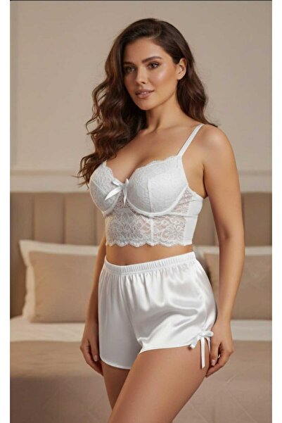 Butik Kadın Romantik Ve Şık Dantelli Bralet String Ve Saten 3'lü Takım