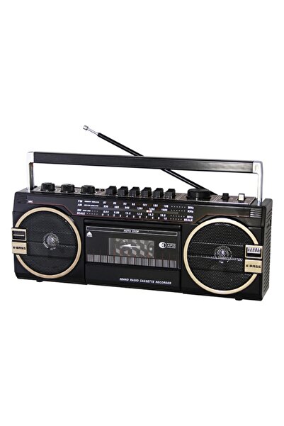 FLAGEN Müzik Seti Kasetçalar FM Radyo USB MP3 Player Siyah Bluetooth Hoparlör