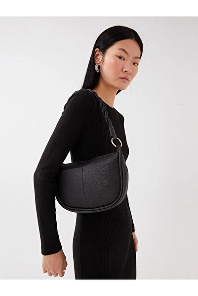 LC Waikiki LCW ACCESSORIES Siyah Deri Görünümlü Kadın Baget Çanta