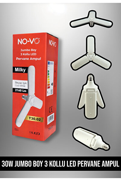 No-vo Ultra Güçlü 3 Kollu 30w Ampul - Pervane Led Ampul - 2200 Lümen