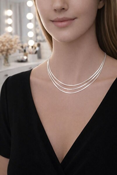 Nati Co Minimal Üç Sıra Snake Zincir Stainless Steel Kadın Kolye