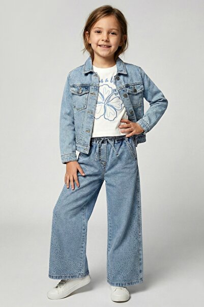 DMB BOYS & GIRLS Girl's Elastic Waist Lace-Up Stone Printed Jeans
