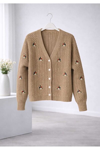 MODA VEDAT Women's Floral Embroidered Knit Cardigan - Standard Size Suitable for Size 36/42