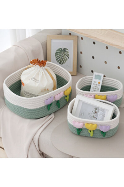 Generic Woven Cotton Storage Basket Set with Colorful Hearts