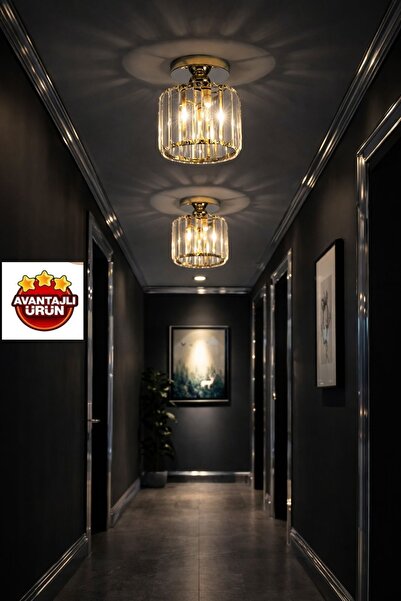Bohem Aydınlatma modern kristal tavan plafonyer avize KORİDOR ANTRE UYUMLU ŞEFFAF KRİSTAL CAM GOLD avizeler