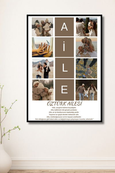 ERUMAR HOME Kişiye Özel 8 Fotoğraflı Aile İsmi İstediğiniz Metin Yazılı Hediy...