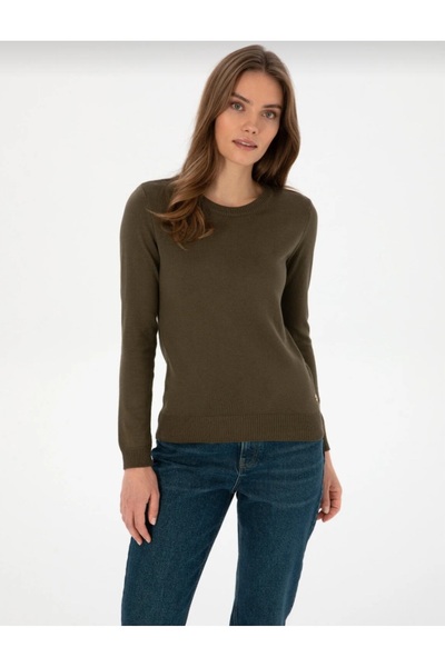 Pierre Cardin Women's Khaki Slim Fit Knitwear Sweater Crew Neck Long Sleeve Basic 50315758-Vr027