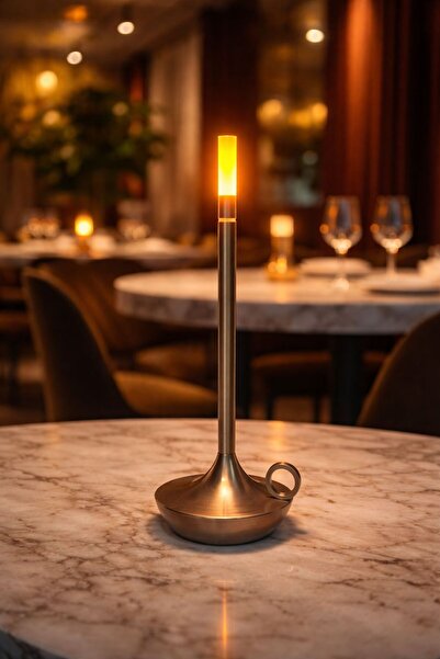 Sunbox masa lambası mum gümüş kasa estetik ve zarif dim edilebilir şarjlı