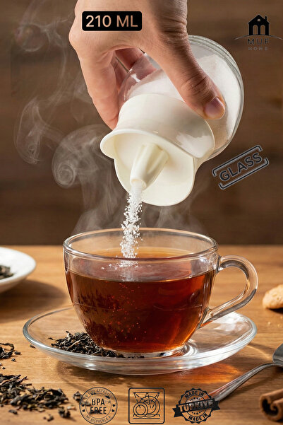 MUF HOME Pratik Dökme Ağızlı Cam Toz Şekerlik - Akıllı Kapaklı Hijyenik Masaüstü Şekerlik 210ml- BPA FREE