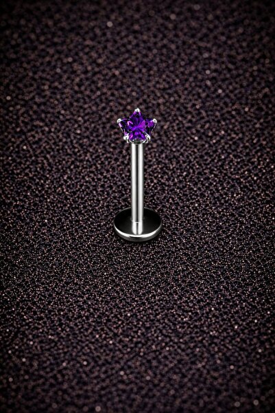 ömay takı Zirkon Yıldız Mor 316l Cerrahi Çelik Labret Piercing