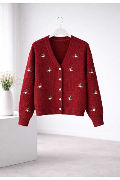 MODA VEDAT Women's Floral Embroidered Knit Cardigan - Standard Size Suitable for Size 36/42