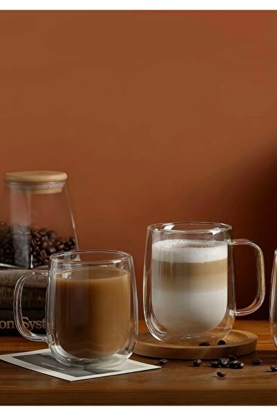 Hvc ticaret 12'li Çift Cidarlı Kahve Bardağı, Latte, Bitki Çayı Kupası 250 ml