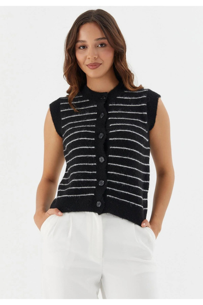 jöns since 1997 Women's Striped Buttoned Fleece-Lined Knitwear Vest