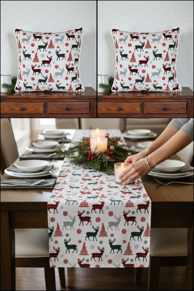 VISIONARIO Christmas Themed Deer Patterned Velvet Throw Pillow Cover and Tabl...