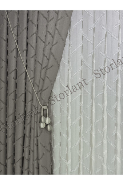 Storlant Puffy Linear Textured Stone Background Curtain L Frequent Pleats L Preferred - Product Frequent Pleats L with Accessory Gift