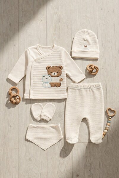 Minelia Kids Newborn Baby 5-Piece Hospital Discharge Set – Teddy Bear Embroid...