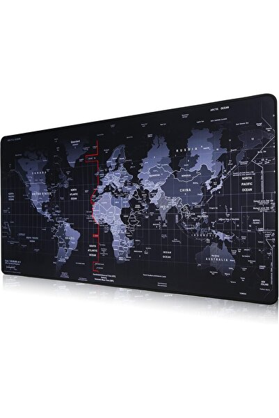 Zyga Büyük Boy XL 90x40 Mouse Pad Dünya Haritası Desenli Oyuncu Gamer Gaming Mouse Pad Yüksek Kalite